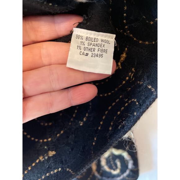 IceIandic Designs Swirls Boiled Wool Button Front Black Gold Jacket Large Women - Picture 5 of 6